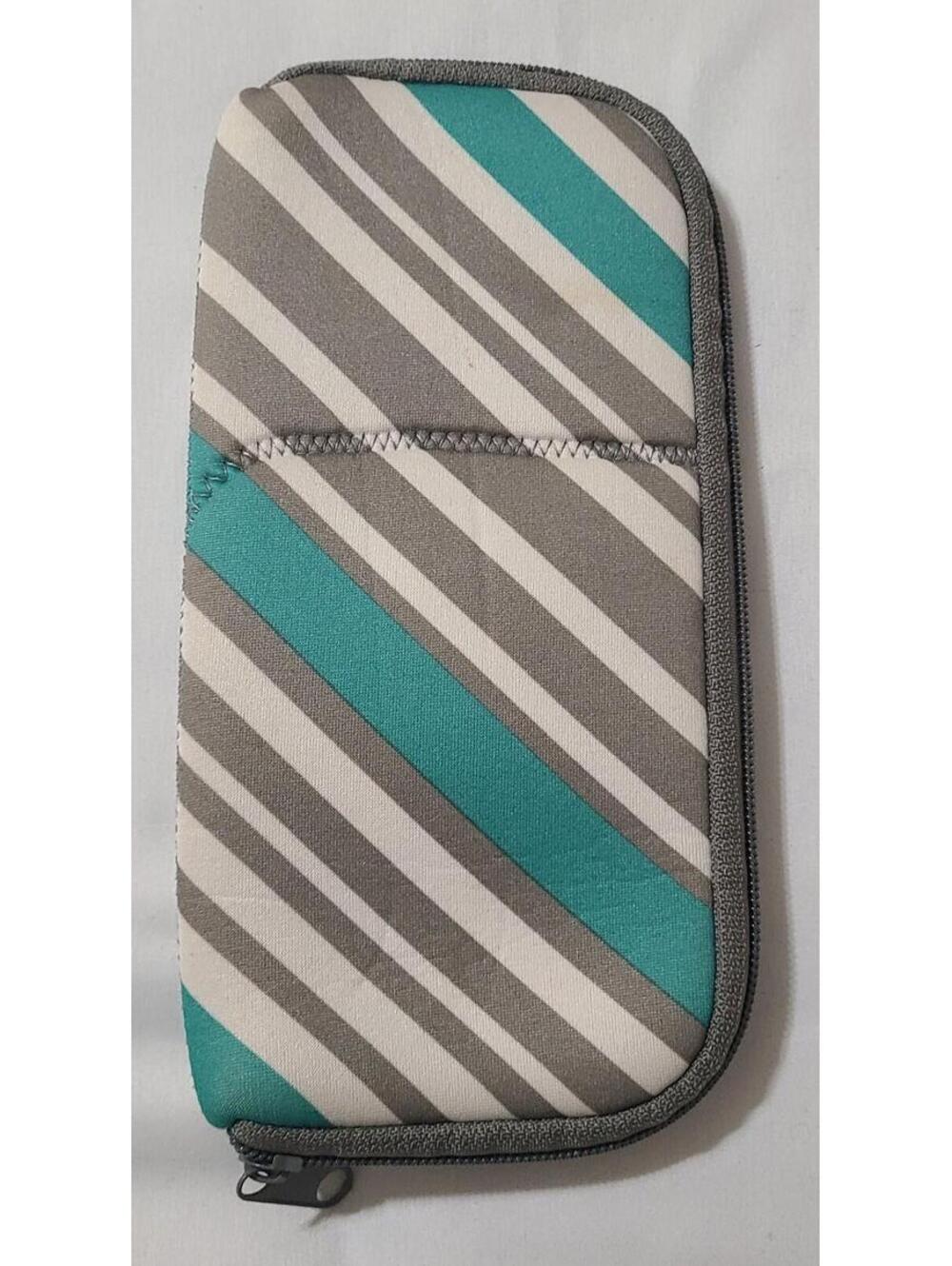 Phone Case Tech Organizer Neoprene Pouch Gray Teal Travel Sleeve Zip Around EUC